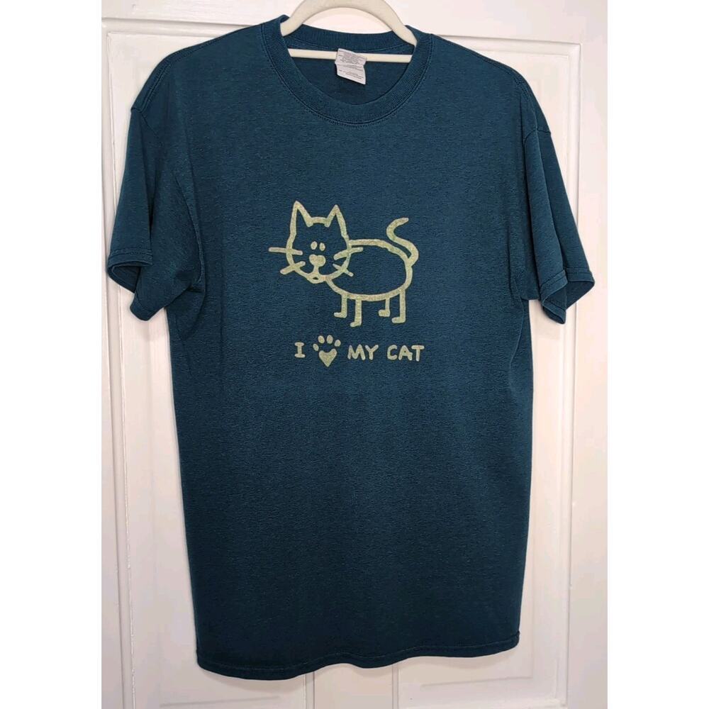 I Heart My Cat Drawing Short-Sleeve T-Shirt Cat Lady Heavyweight Men's M(1089) - Picture 1 of 4
